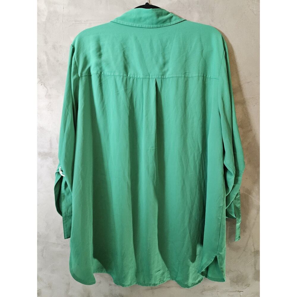 Michael Michael Kors Size 2X Plus Green Solid Collared Tunic 1/2 Zip Blouse - Picture 4 of 7